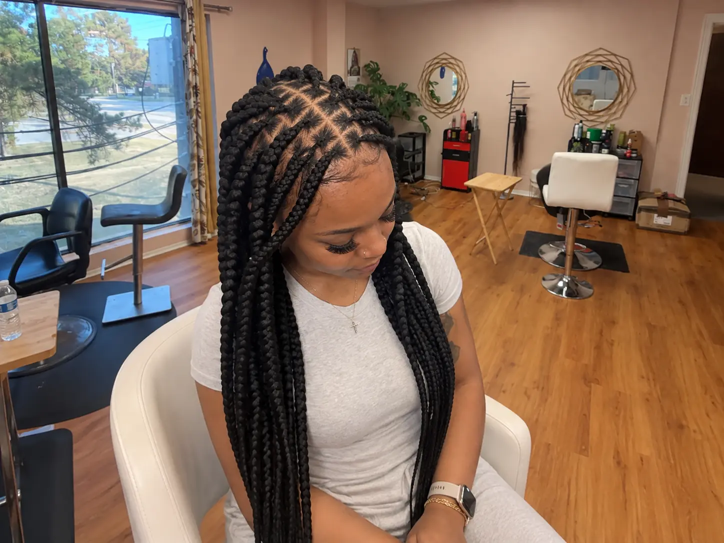 Jumbo knotless braids installed at Diamond Luxury in Spring, TX